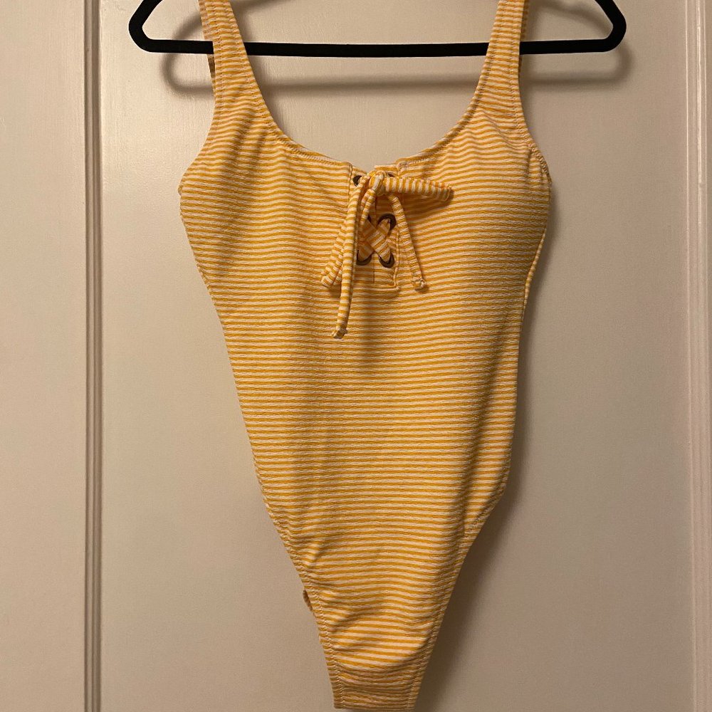 NWT J.Crew Yellow Striped One Piece Swimsuit